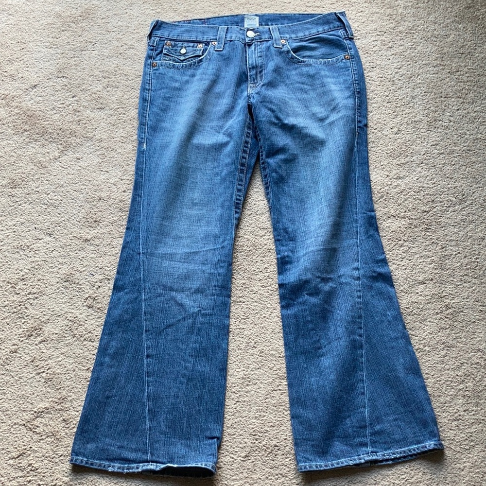 Barely worn, faded blue jeans!
